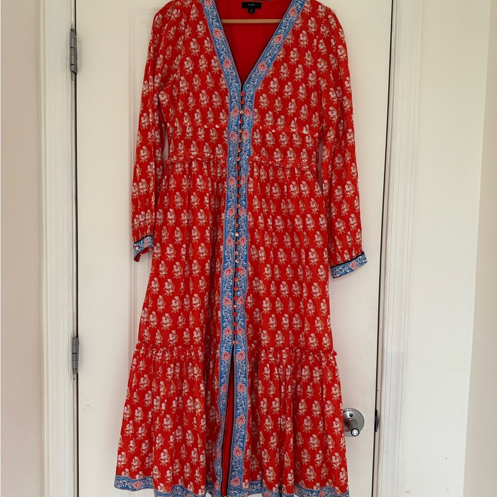 J. Crew Block Print Button Front Tiered MIDI Dress Size 10 - Picture 5 of 9
